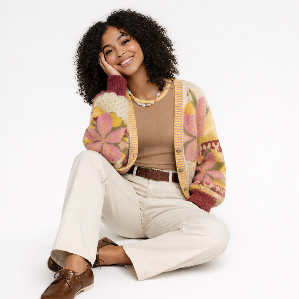 Casey | Cárdigan de Punto con Patrón Floral