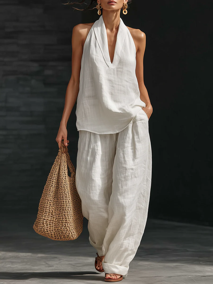 Carlotta - Conjunto elegante sin mangas con pantalones amplios