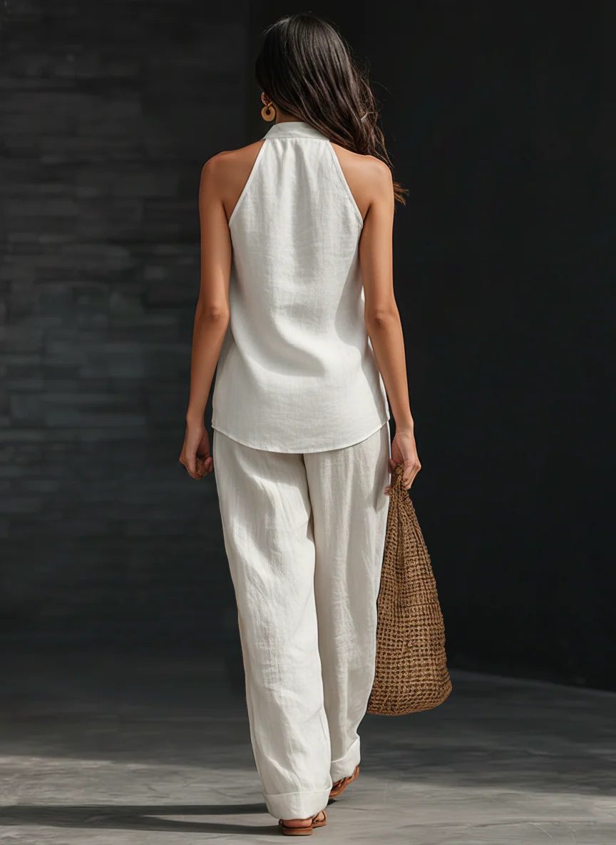Carlotta - Conjunto elegante sin mangas con pantalones amplios