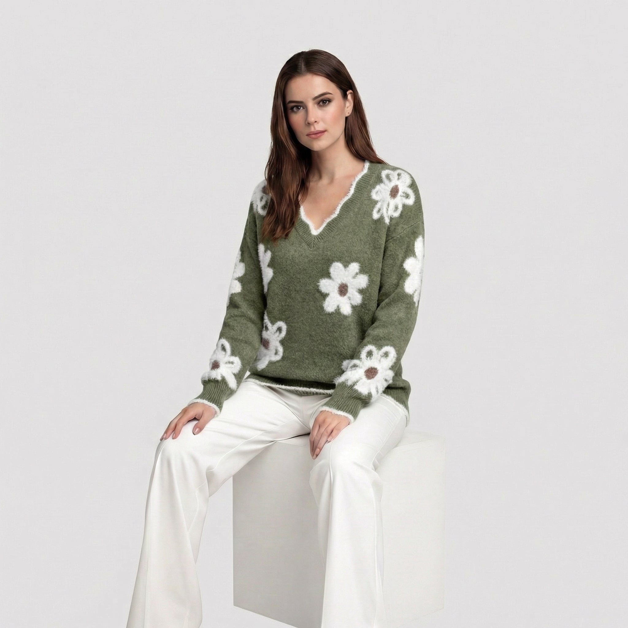 Thea | Jersey de mujer con flores blancas