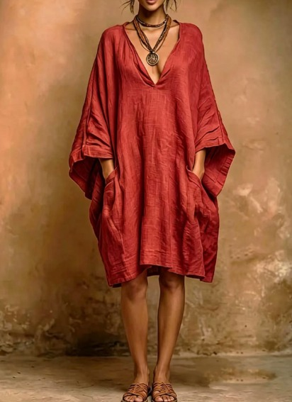 Fiorella - Vestido suave de lino y algodón con estilo natural