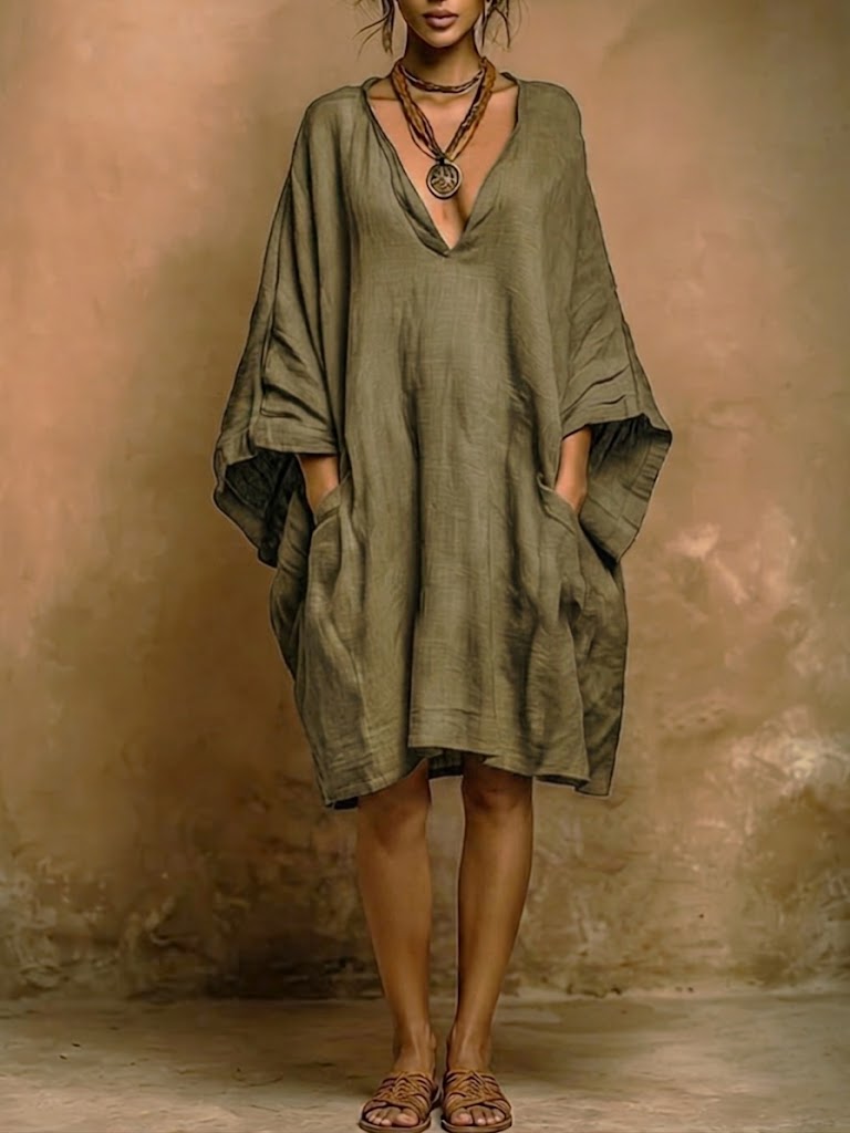 Fiorella - Vestido suave de lino y algodón con estilo natural